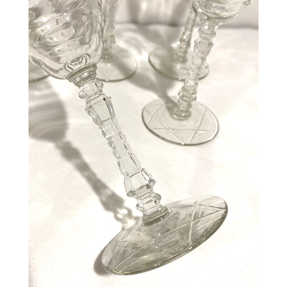 Libbey Rock Sharpe ARCTIC ROSE Goblets Water Glasses Set of 5 Clear etch crystal - Picture 5 of 12